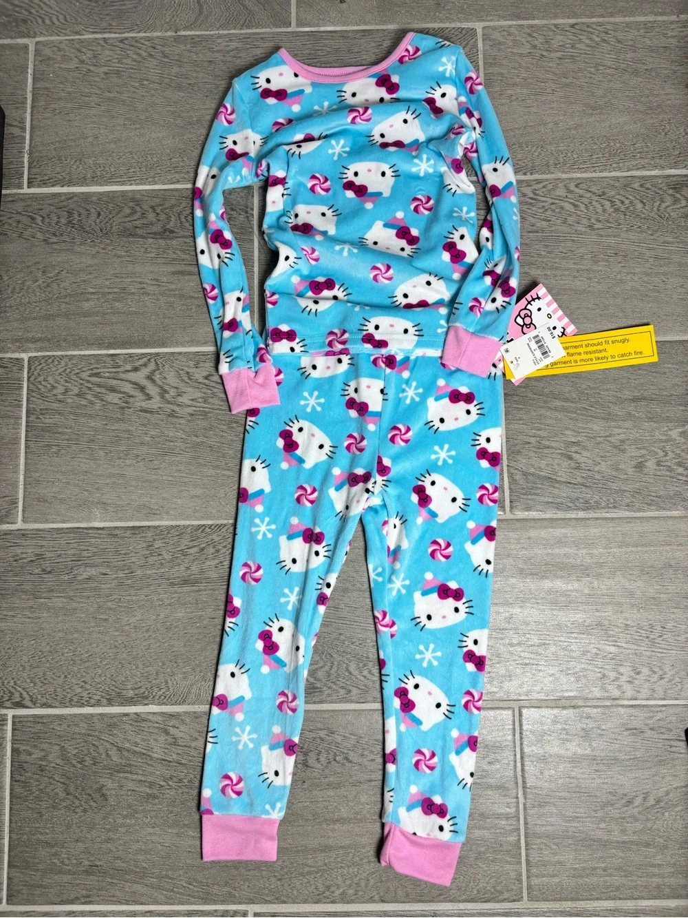 Hello Kitty Light Blue and Pink Kids Long Sleeve Pajama Set